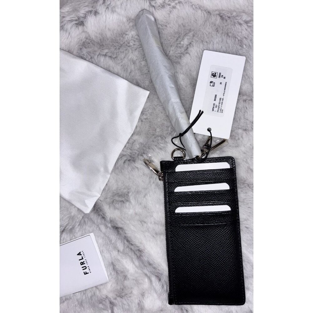 Furla Classic Credit Card Case Leather Wallet Black NWT - Picture 3 of 6